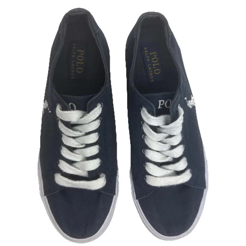 Polo Ralph Lauren Youth 4 Navy Blue Canvas Sneakers Casual‎ Shoe Preppy Academia
